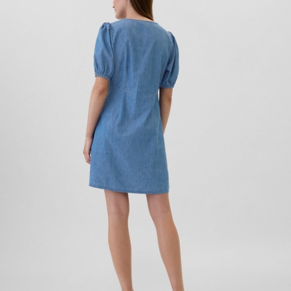GAP Denim Puff Sleeve Button-Front Mini Dress/NWT/MEDIUM - Picture 2 of 14